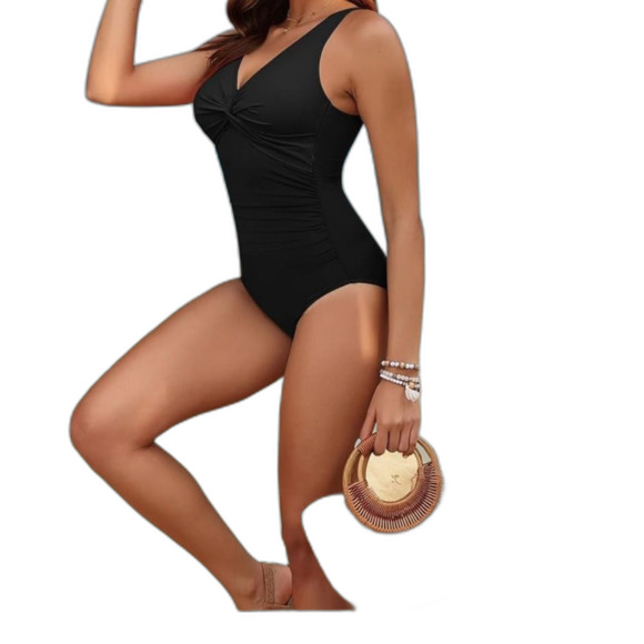 NWT Holipick One Piece Swimsuit Size Small Black Tummy Control Slimming Ruched - Picture 1 of 5